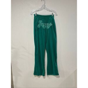 Rue21 Green Velour Pants Size M | Embroidered “Savage” Lounge Sweatpants